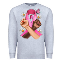 Heather Grey Breast Cancer Fist Daisy Butterfly Premium Sweatshirt - Artiststas