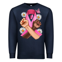 Navy Breast Cancer Fist Daisy Butterfly Premium Sweatshirt - Artiststas