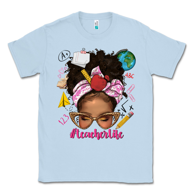 Afro Messy Bun Teacherlife Classic Tee by texasbilliewilder | Teevron
