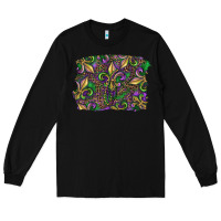 Black Mardi Gras Fleur De Lis Long Sleeve Tee - RanaPortraitStore