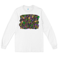 White Mardi Gras Fleur De Lis Long Sleeve Tee - RanaPortraitStore