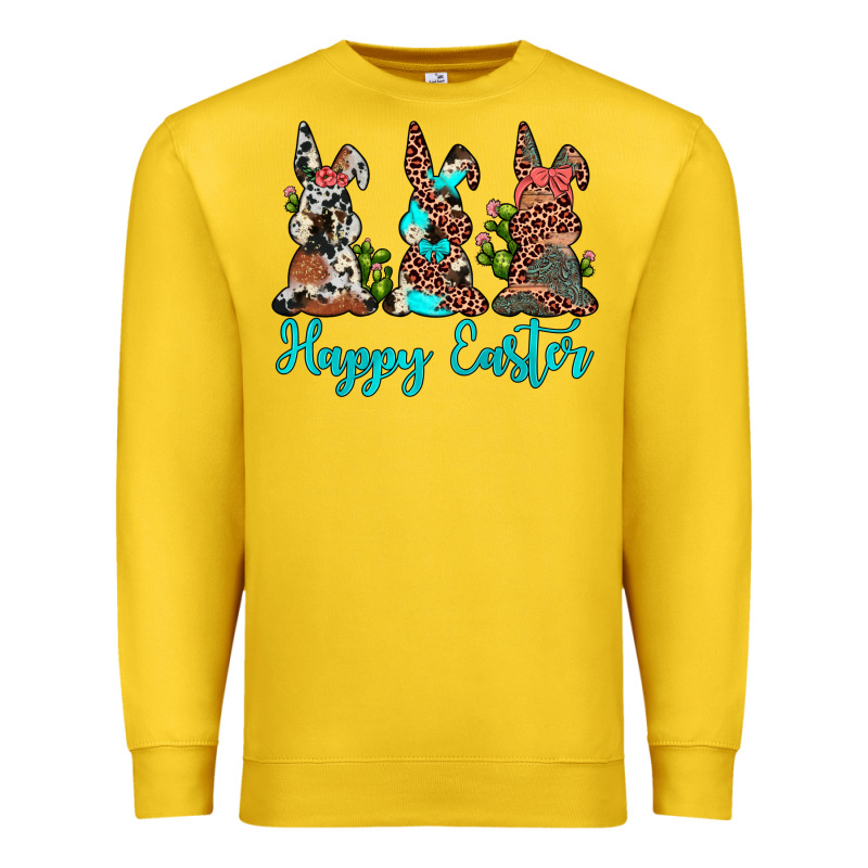 Happy Easter Leopard Cowhide Turquoise Cactus Bunny's Premium Sweatshirt by JahusDesignShop | Teevron