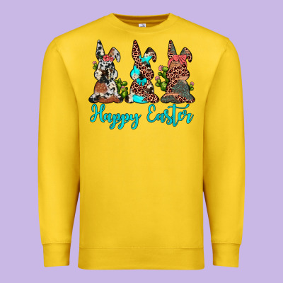 Happy Easter Leopard Cowhide Turquoise Cactus Bunny's Premium Sweatshirt Designed By Jahusdesignshop