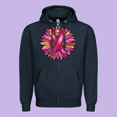 Breast Cancer Sunflower Zipper Hoodie Designed By Ranaportraitstore