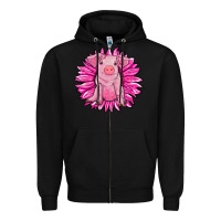 Black pink sunflower pig Zipper Hoodie - RanaPortraitStore
