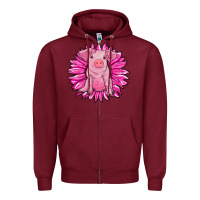 Burgundy pink sunflower pig Zipper Hoodie - RanaPortraitStore