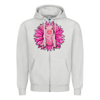 Dove Grey pink sunflower pig Zipper Hoodie - RanaPortraitStore