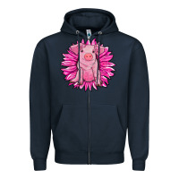 Navy pink sunflower pig Zipper Hoodie - RanaPortraitStore