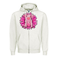 Oatmeal Heather pink sunflower pig Zipper Hoodie - RanaPortraitStore
