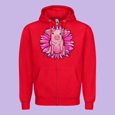 Pink Sunflower Pig Zipper Hoodie Designed By Ranaportraitstore