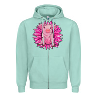 Seafoam pink sunflower pig Zipper Hoodie - RanaPortraitStore