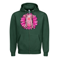 Sports Green pink sunflower pig Zipper Hoodie - RanaPortraitStore