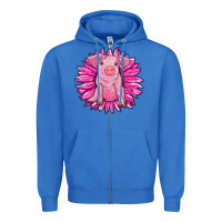 True Royal pink sunflower pig Zipper Hoodie - RanaPortraitStore