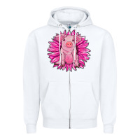 White pink sunflower pig Zipper Hoodie - RanaPortraitStore