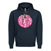 Navy pink pumpkin with breast cancer ribbons Zipper Hoodie - RanaPortraitStore