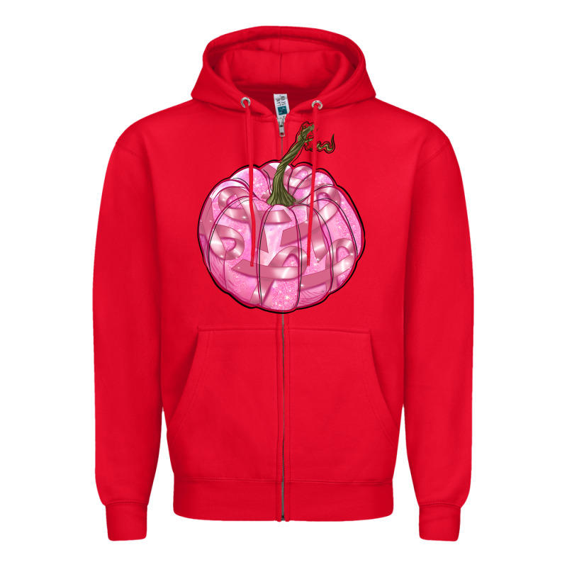 Pink Pumpkin With Breast Cancer Ribbons Zipper Hoodie by RanaPortraitStore | Teevron