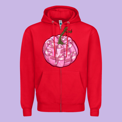 Pink Pumpkin With Breast Cancer Ribbons Zipper Hoodie Designed By Ranaportraitstore