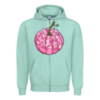 Seafoam pink pumpkin with breast cancer ribbons Zipper Hoodie - RanaPortraitStore