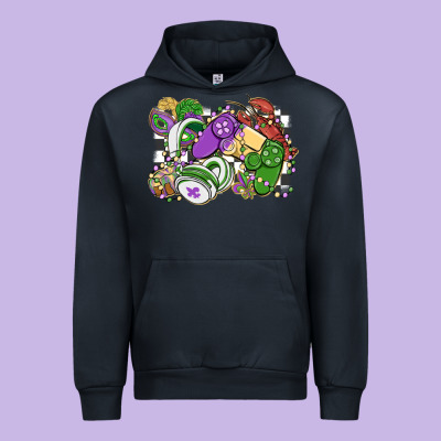 Gamer Mardi Gras Game Controller Urban Hoodie Designed By Maliassmallbusiness