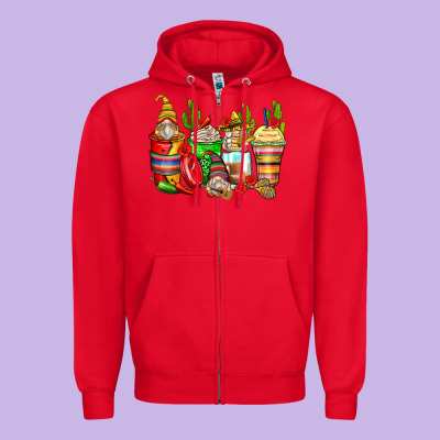 Mexican Gnomes Coffee Cups Zipper Hoodie Designed By Zillion Design Studio