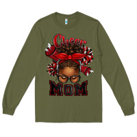 Army Green cheer mom afro messy bun Long Sleeve Tee - texasbilliewilder