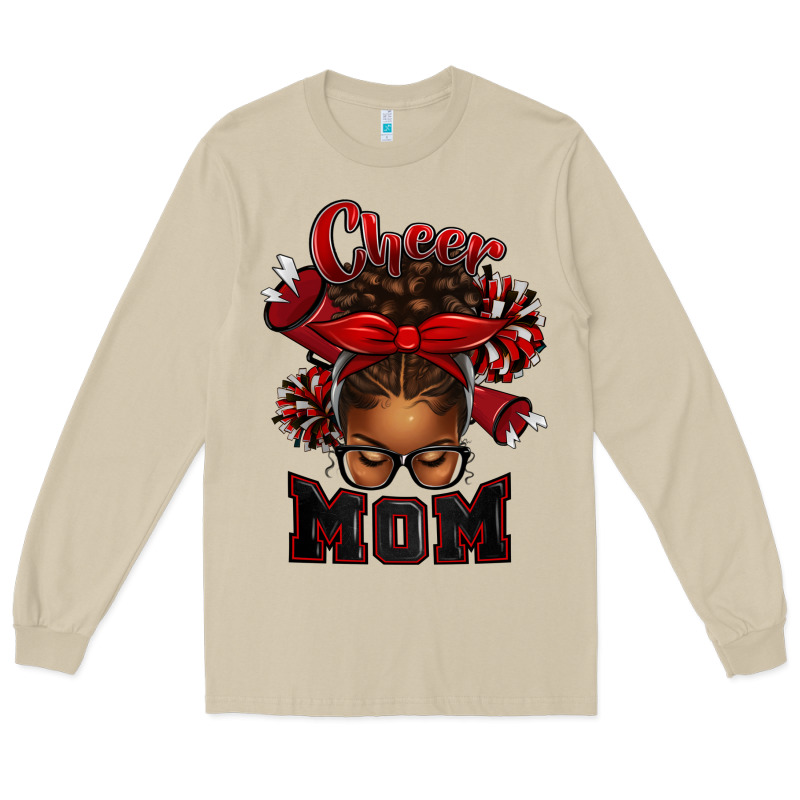 Cheer Mom Afro Messy Bun Long Sleeve Tee by texasbilliewilder | Teevron