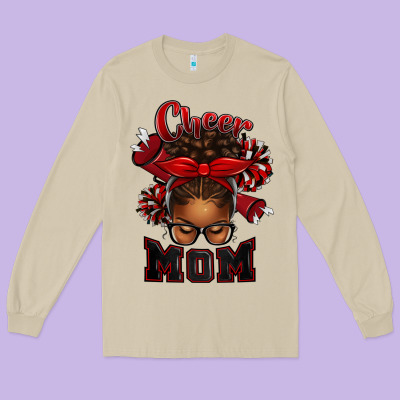 Long Sleeve Tee cheer mom afro messy bun