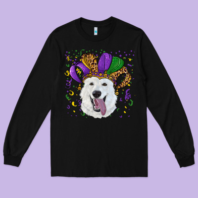 Long Sleeve Tee mardi gras hat  white shepherd