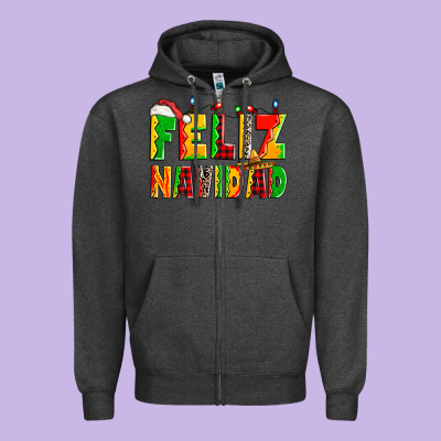 Feliz Navidad Zipper Hoodie Designed By Zillion Design Studio