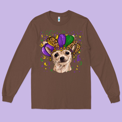 Long Sleeve Tee mardi gras hat chihuahua