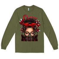 Army Green cheer mom messy bun Long Sleeve Tee - texasbilliewilder