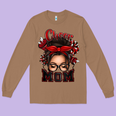 Long Sleeve Tee cheer mom messy bun