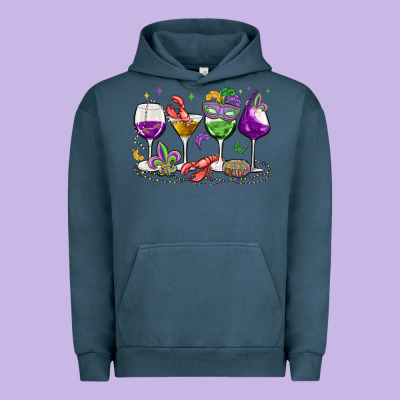 Mardi Gras Wine Glasses Urban Hoodie Designed By Maliassmallbusiness