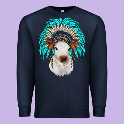 Calf Indian Headdress Premium Sweatshirt Designed By Jahusdesignshop