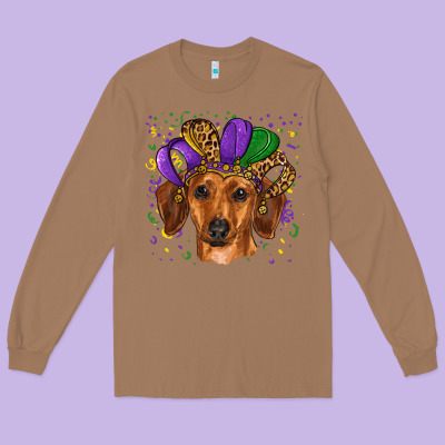 Long Sleeve Tee mardi gras hat dachshund
