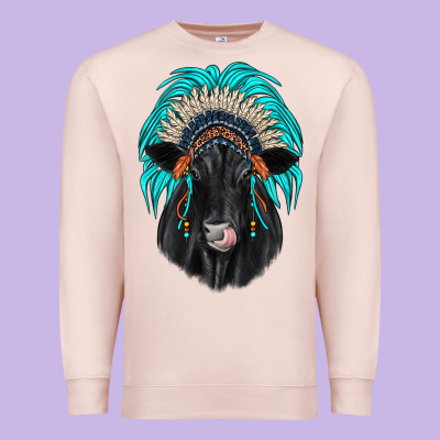 Black Angus Indian Headdress Premium Sweatshirt Designed By Jahusdesignshop