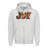 Dove Grey christmas joy cow Zipper Hoodie - RanaPortraitStore