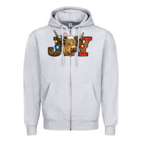 Heather Grey christmas joy cow Zipper Hoodie - RanaPortraitStore