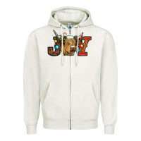 Oatmeal Heather christmas joy cow Zipper Hoodie - RanaPortraitStore