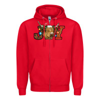 Red christmas joy cow Zipper Hoodie - RanaPortraitStore