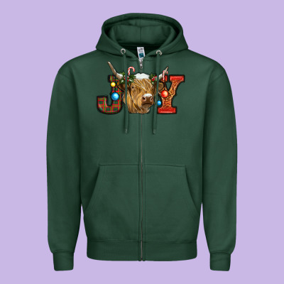 Christmas Joy Cow Zipper Hoodie Designed By Ranaportraitstore