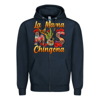 Navy La Mama mas Chingona Zipper Hoodie - texasbilliewilder