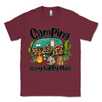 Burgundy camping is my happy place caravan and gnome Classic Tee - BarkalooDesign