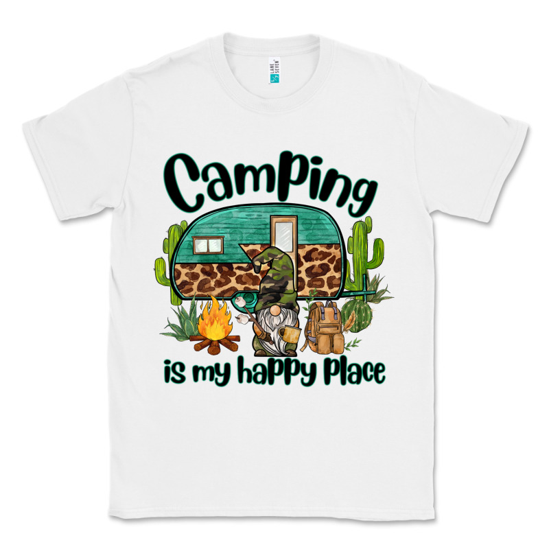 Camping Is My Happy Place Caravan And Gnome Classic Tee by BarkalooDesign | Teevron