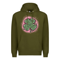Army Green leopard shamrocks with hearts Premium Hoodie - MaliasSmallBusiness