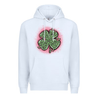 White leopard shamrocks with hearts Premium Hoodie - MaliasSmallBusiness