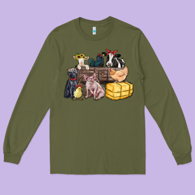 Farm Animals Wagon Long Sleeve Tee Designed By Zillion Design Studio