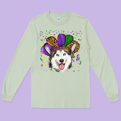 Long Sleeve Tee Mardi gras hat husky