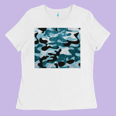 Blue Camouflage Glitter Ladies Tee Designed By Barkaloodesign