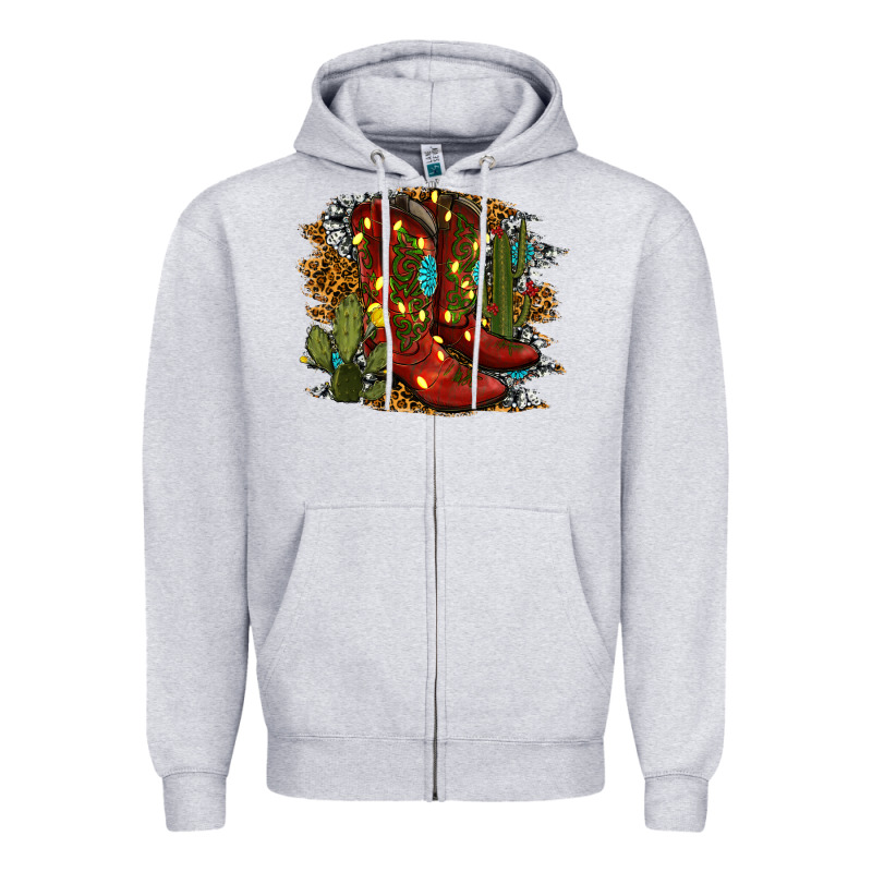 Christmas Cowboy Boots Zipper Hoodie by RanaPortraitStore | Teevron